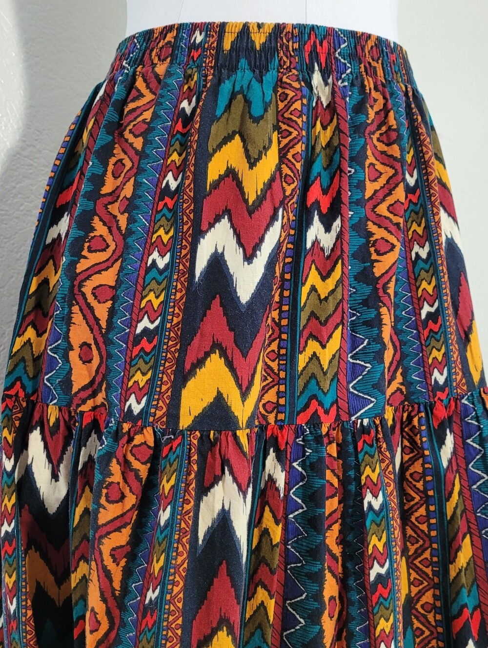 Vintage KWBL Los Angeles Aztec Bohemian Western Tiered Maxi Skirt in Multicolor - Picture 2 of 9